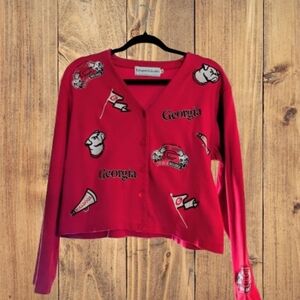 Vintage Red University of Georgia  Embroidered Sweater Cardigan Football UGA